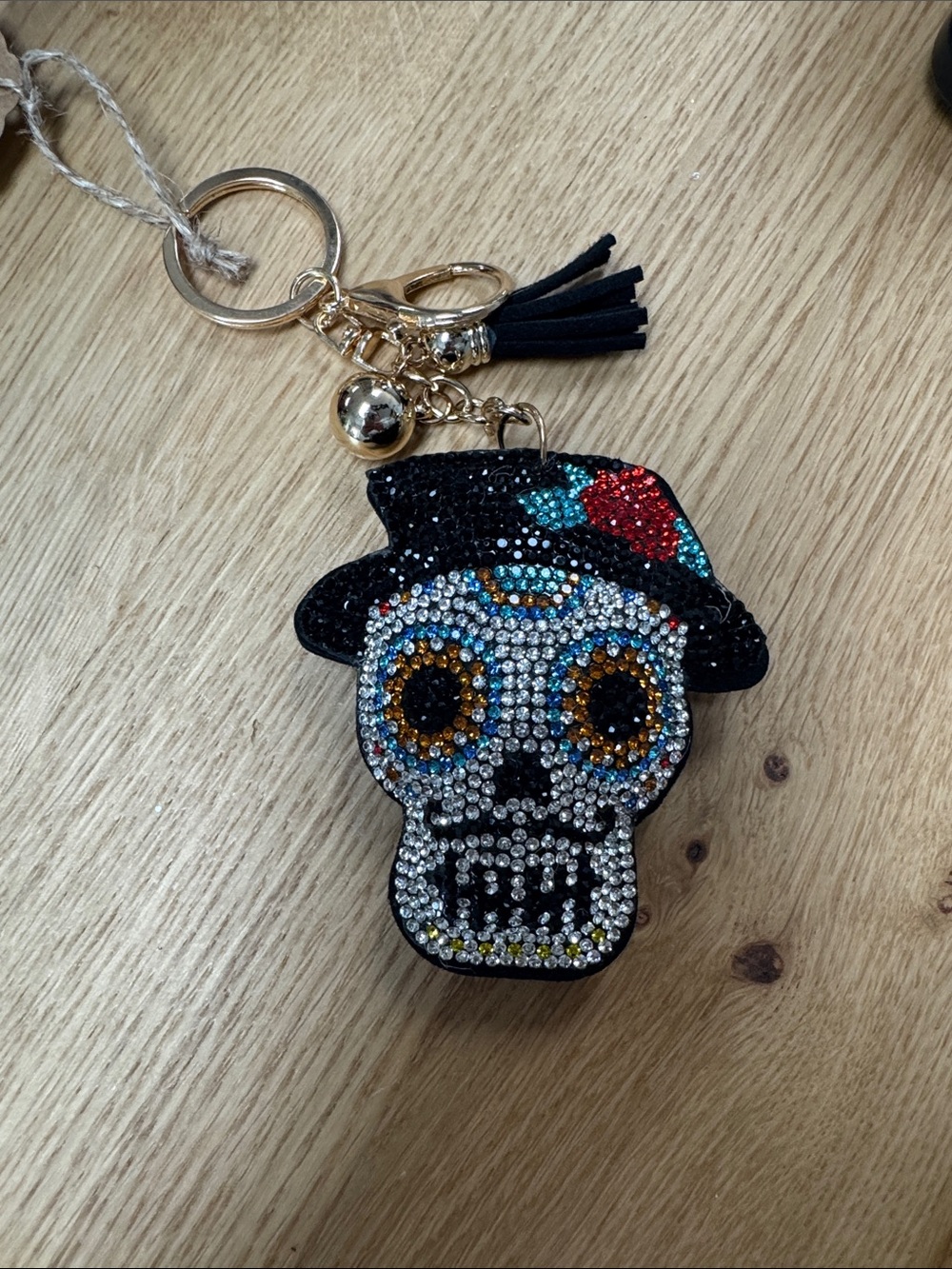 Rhinestone sugar skull keychain